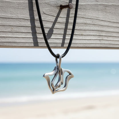 Stingray Necklace - "Ray" - Pewter on Cord - Big Blue