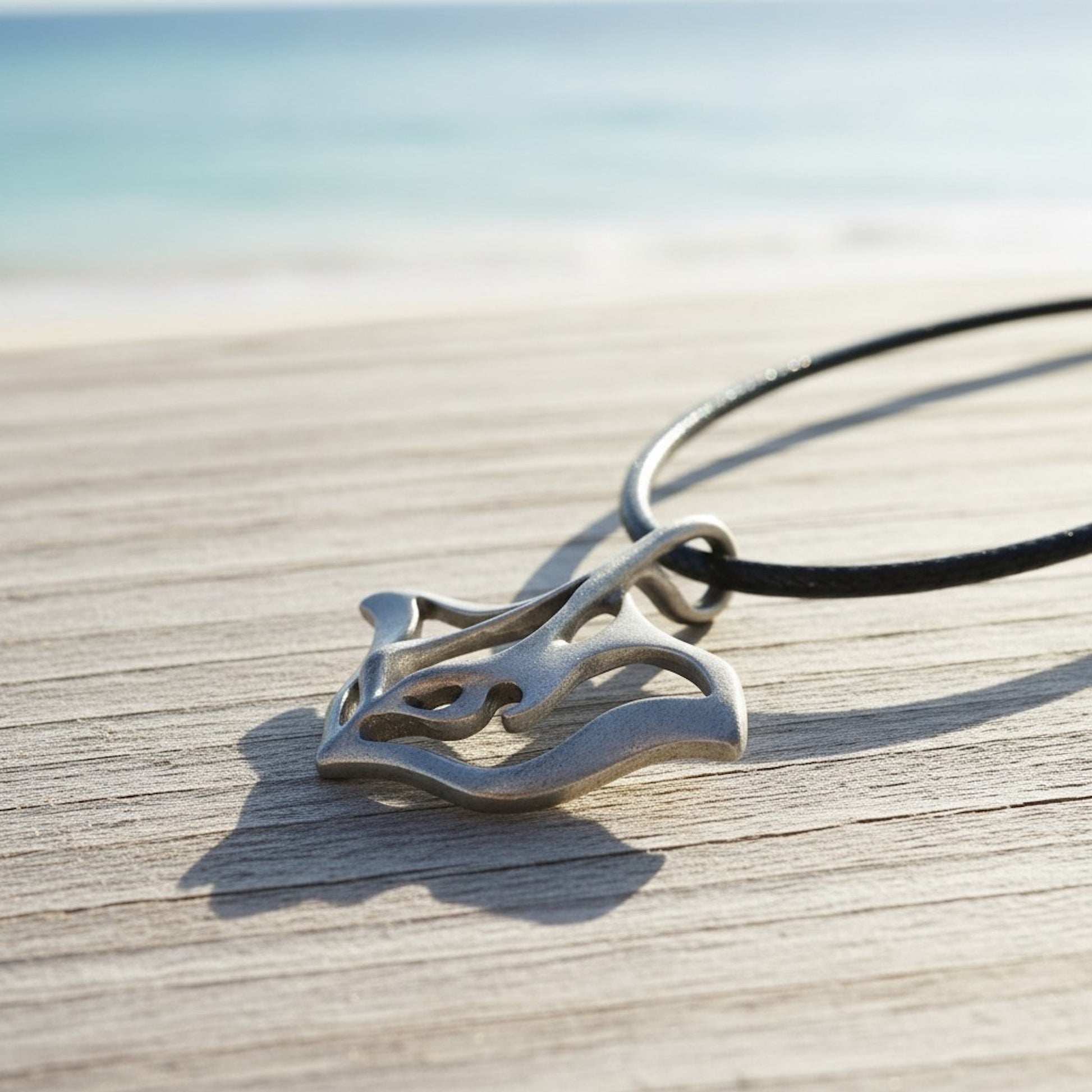 Stingray Necklace - "Ray" - Pewter on Cord - Big Blue