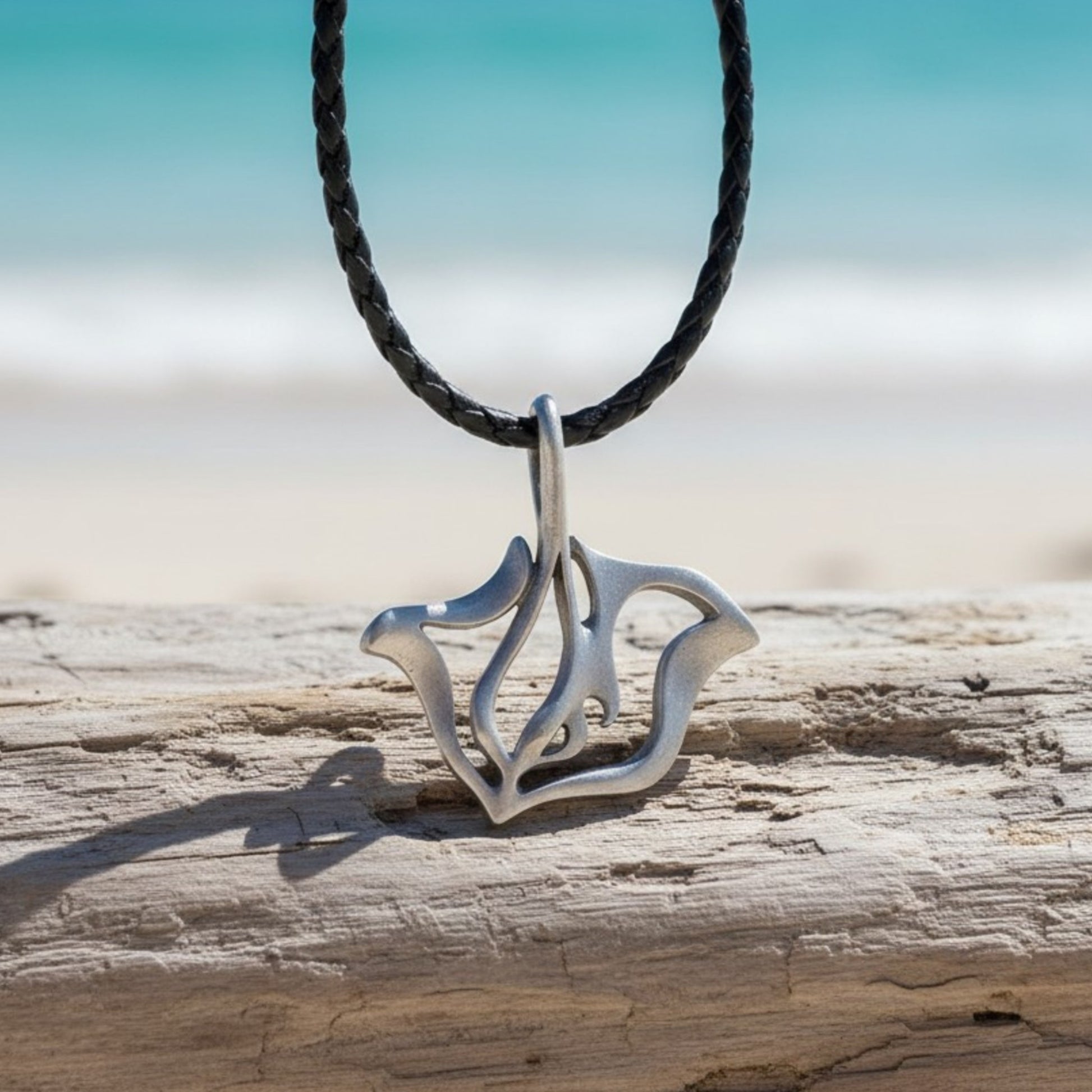 Stingray Necklace - "Ray" - Pewter on Cord - Big Blue