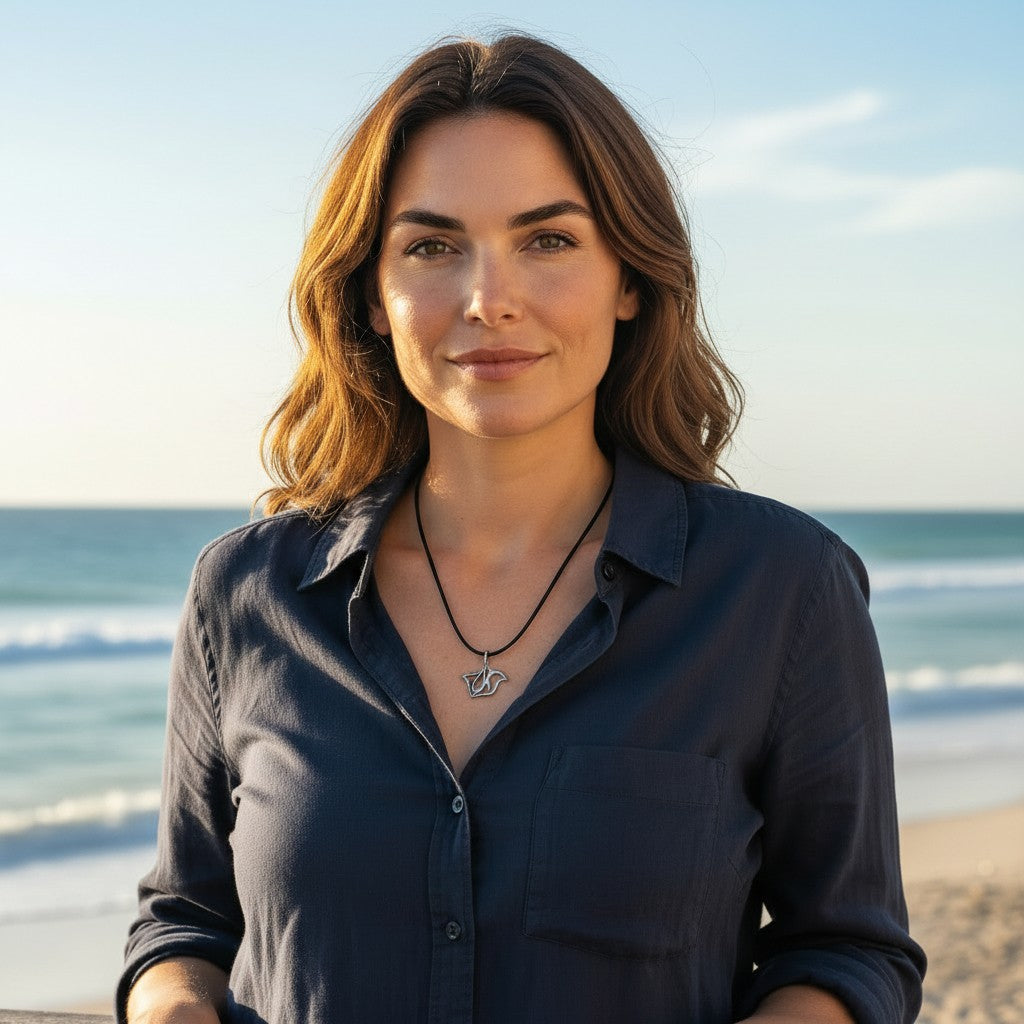 Stingray Necklace - "Ray" - Pewter on Cord - Big Blue