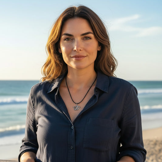 Stingray Necklace - "Ray" - Pewter on Cord - Big Blue