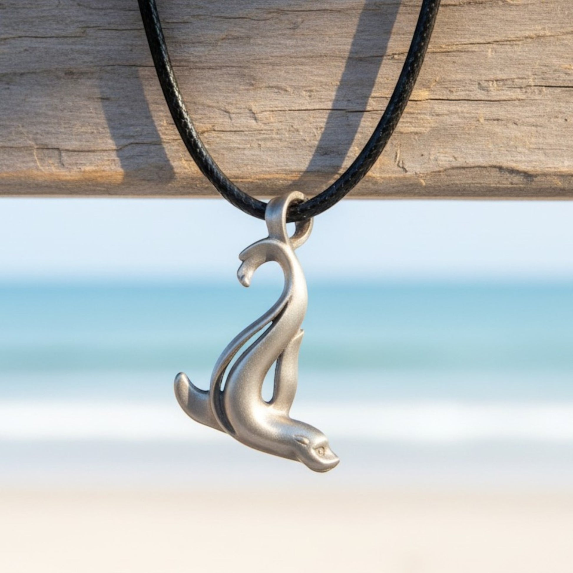 Sea Lion Cord Necklace – "Salty" - Pewter Pendant - Big Blue