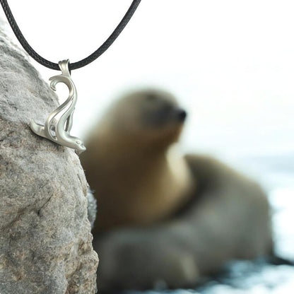Sea Lion Cord Necklace – "Salty" - Pewter Pendant - Big Blue