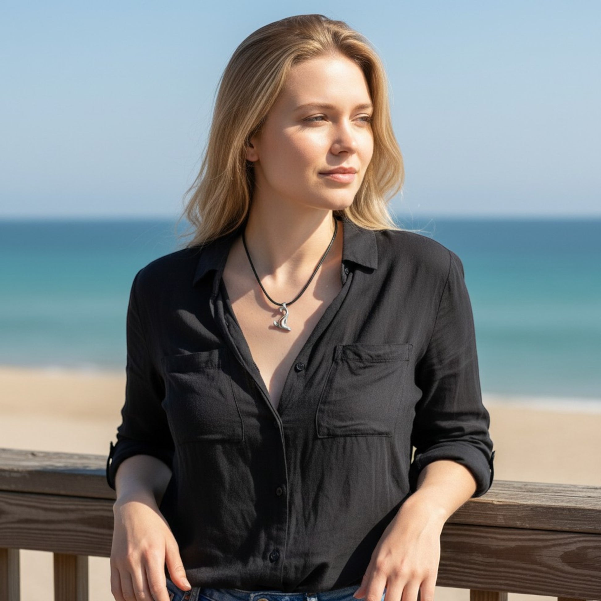 Sea Lion Cord Necklace – "Salty" - Pewter Pendant - Big Blue