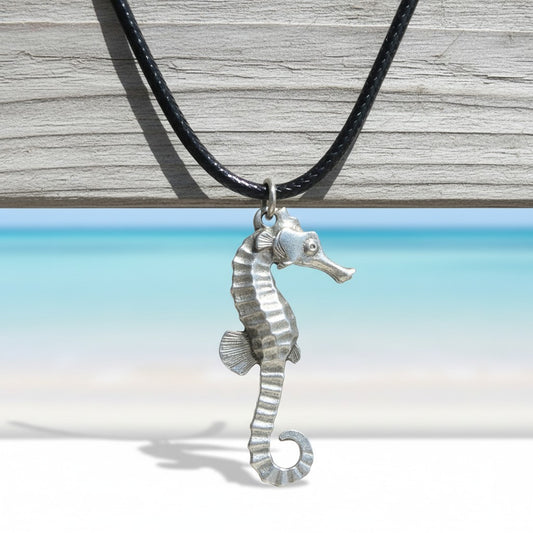 Seahorse Necklace – Sealife Collection – Pewter Pendant on Cord - Big Blue