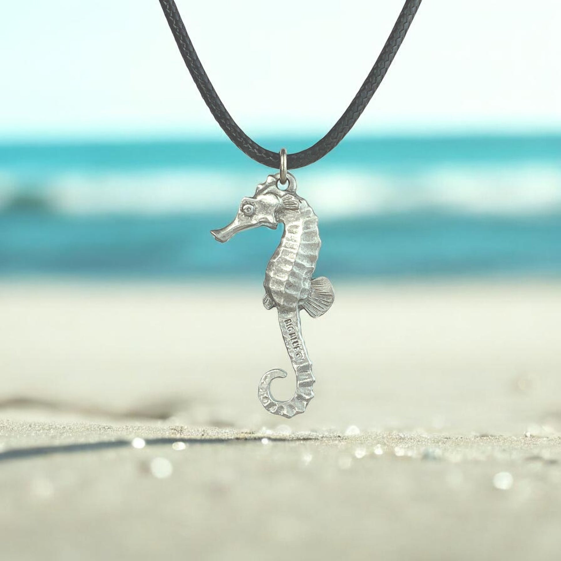 Seahorse Necklace – Sealife Collection – Pewter Pendant on Cord - Big Blue
