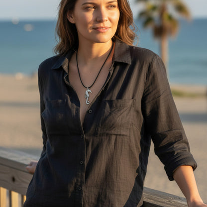 Seahorse Necklace – Sealife Collection – Pewter Pendant on Cord - Big Blue