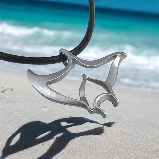 Manta Ray Necklace Pewter Pendant- Manta Ray Gift for Women and Men, Stingray Necklace, Gifts for Divers, Sea Life Jewelry for Divers, Stingray Charm - Big Blue