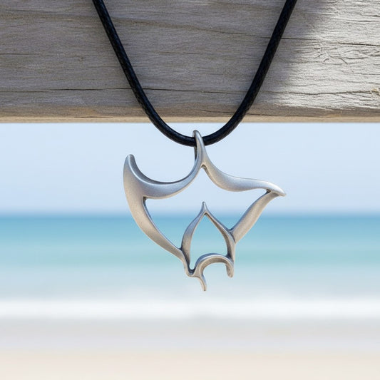 Manta Ray Cord Necklace - "Big Ray" - Pewter on Eco Cord - Big Blue