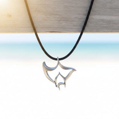Manta Ray Cord Necklace - "Big Ray" - Pewter on Eco Cord - Big Blue