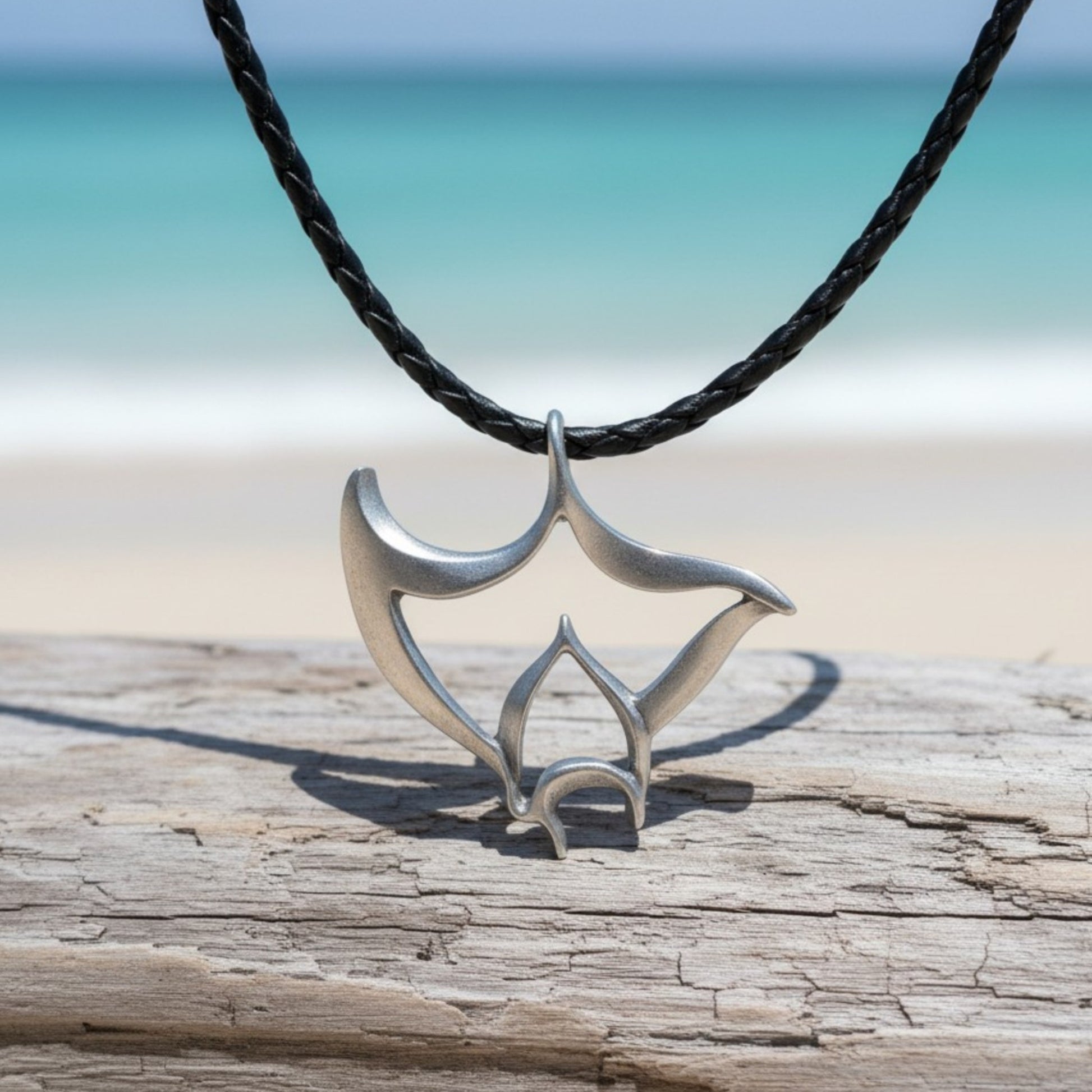 Manta Ray Cord Necklace - "Big Ray" - Pewter on Eco Cord - Big Blue