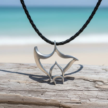 Manta Ray Cord Necklace - "Big Ray" - Pewter on Eco Cord - Big Blue