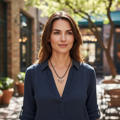 Manta Ray Cord Necklace - "Big Ray" - Pewter on Eco Cord - Big Blue