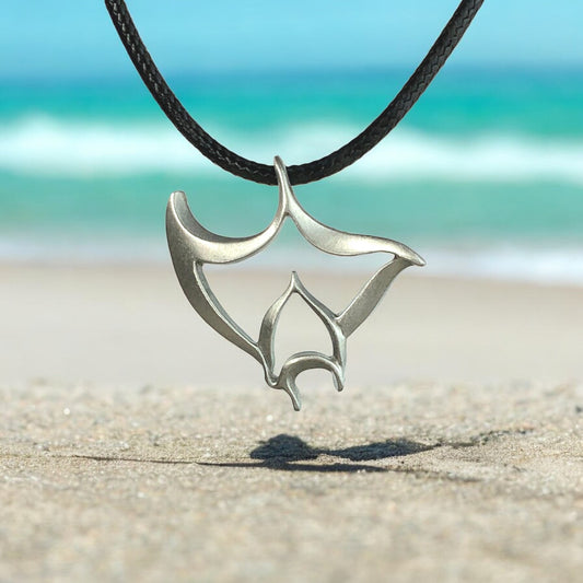 Manta Ray Necklace Pewter Pendant- Manta Ray Gift for Women and Men, Stingray Necklace, Gifts for Divers, Sea Life Jewelry for Divers, Stingray Charm - Big Blue