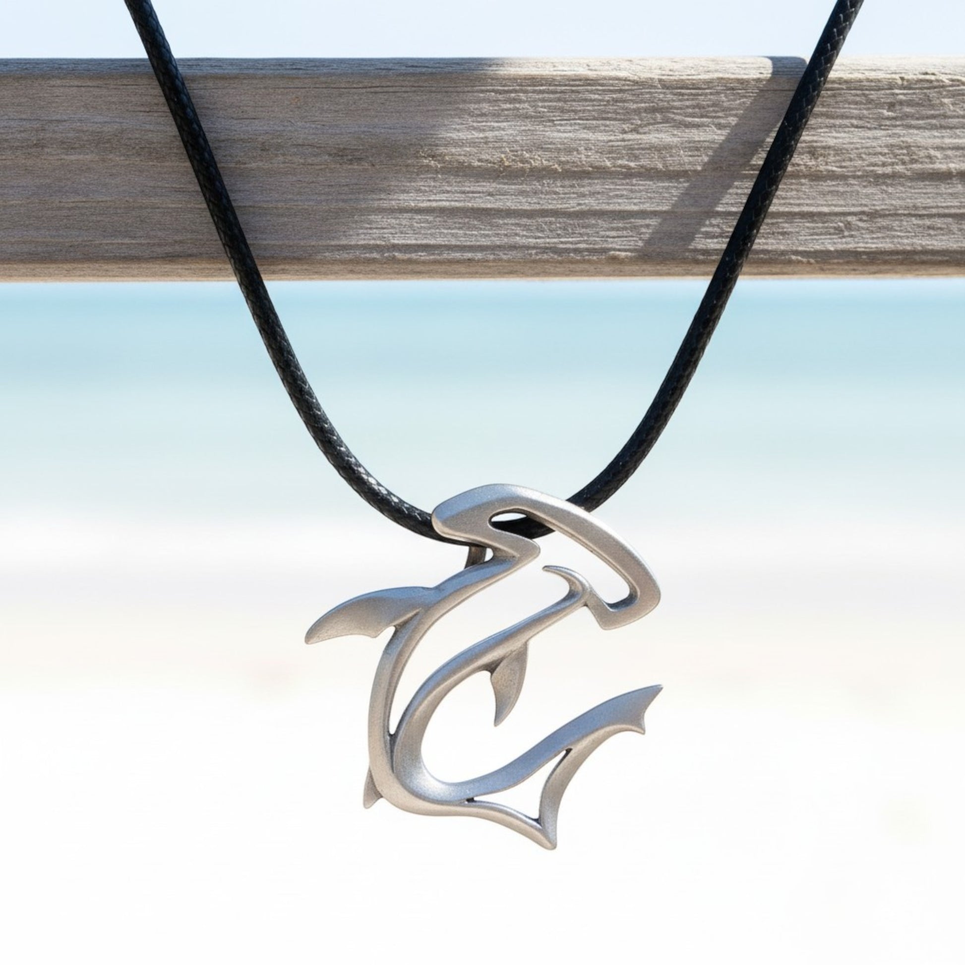 Hammerhead Shark Necklace – “The Hammer” - Pewter Pendant on Cord - Big Blue