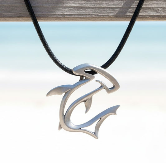 Hammerhead Shark Necklace – “The Hammer” - Pewter Pendant on Cord - Big Blue