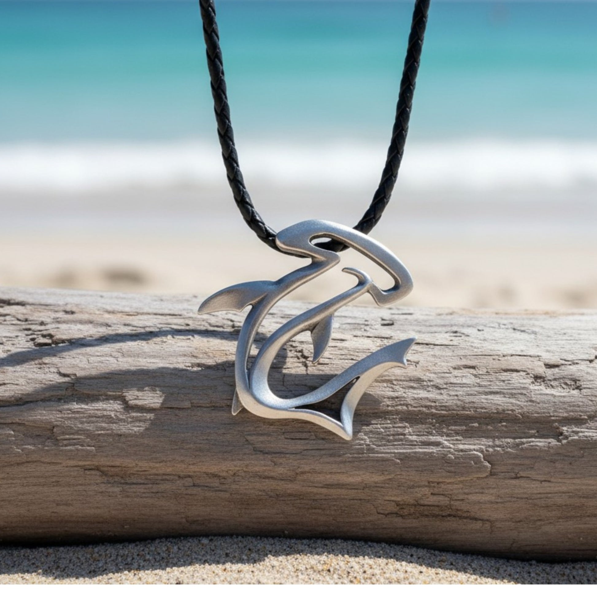 Hammerhead Shark Necklace – “The Hammer” - Pewter Pendant on Cord - Big Blue