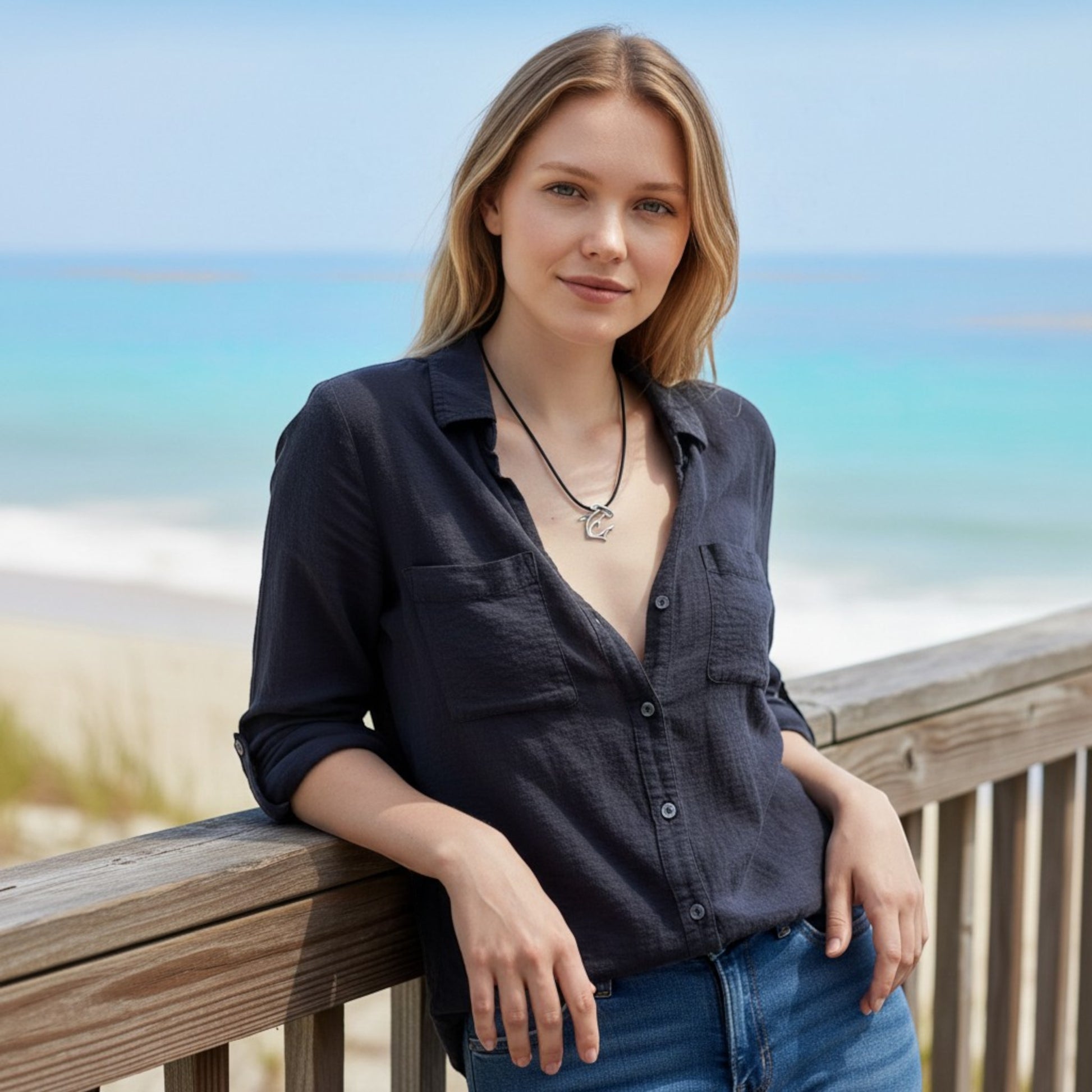 Hammerhead Shark Necklace – “The Hammer” - Pewter Pendant on Cord - Big Blue