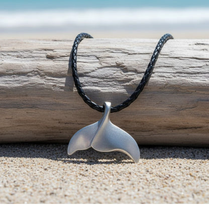 Whale Tail / Fluke Pendant – Sealife Collection - Recycled Pewter on Cotton Cord - Big Blue