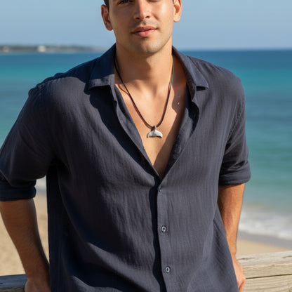 Whale Tail / Fluke Pendant – Sealife Collection - Recycled Pewter on Cotton Cord - Big Blue