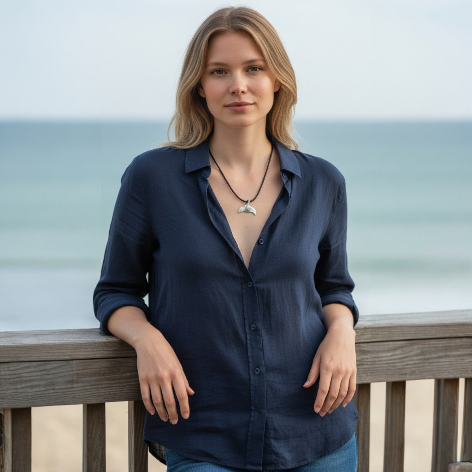 Whale Tail / Fluke Pendant – Sealife Collection - Recycled Pewter on Cotton Cord - Big Blue