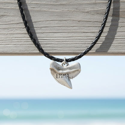 Shark Tooth Necklace – “Emma” Tiger Shark - Pewter on Cord - Big Blue