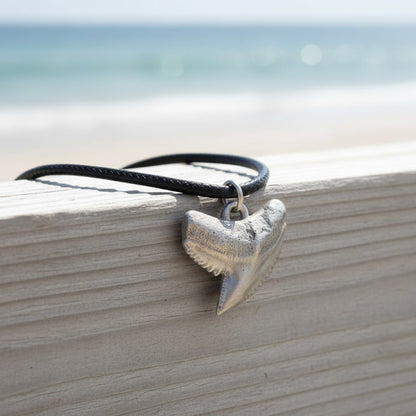 Shark Tooth Necklace – “Emma” Tiger Shark - Pewter on Cord - Big Blue
