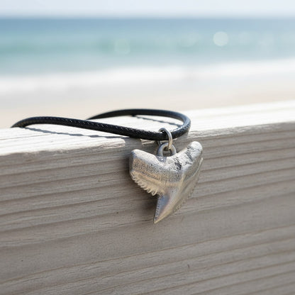 Shark Tooth Necklace – “Emma” Tiger Shark - Pewter on Cord - Big Blue