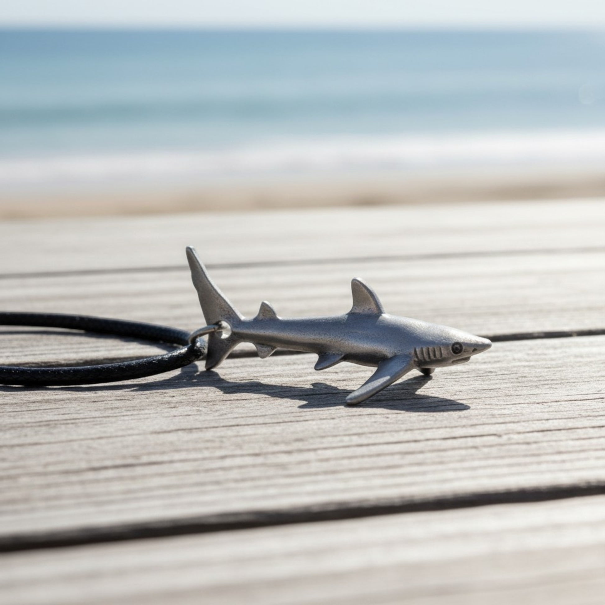 Joe Romeiro´s Blue Shark Necklace – Pewter on Cord - Big Blue