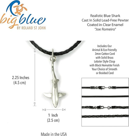 Joe Romeiro´s Blue Shark Necklace – Pewter on Cord - Big Blue