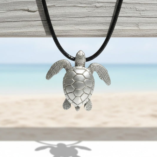 Sea Turtle Necklace- Sealife Collection - Pewter on Cord - Big Blue