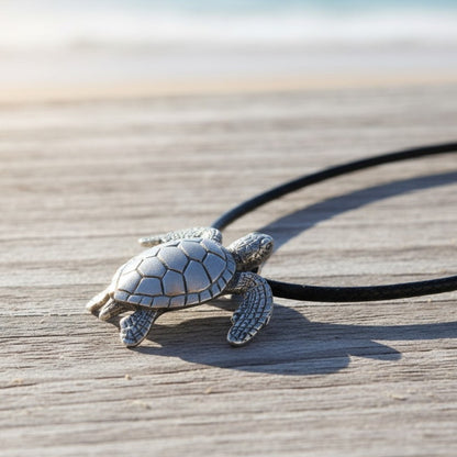 Sea Turtle Necklace- Sealife Collection - Pewter on Cord - Big Blue