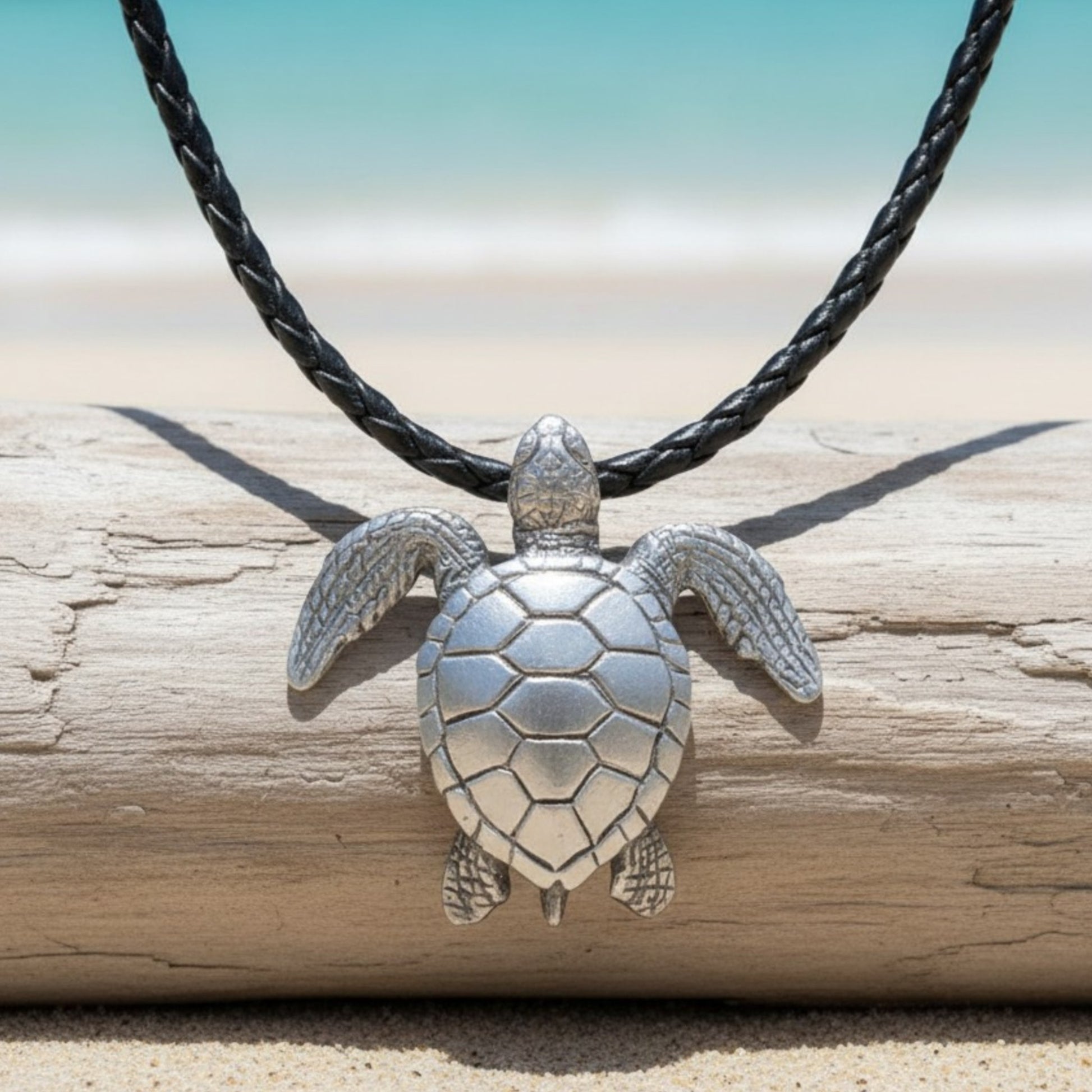 Sea Turtle Necklace- Sealife Collection - Pewter on Cord - Big Blue