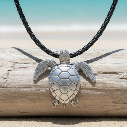 Sea Turtle Necklace- Sealife Collection - Pewter on Cord - Big Blue
