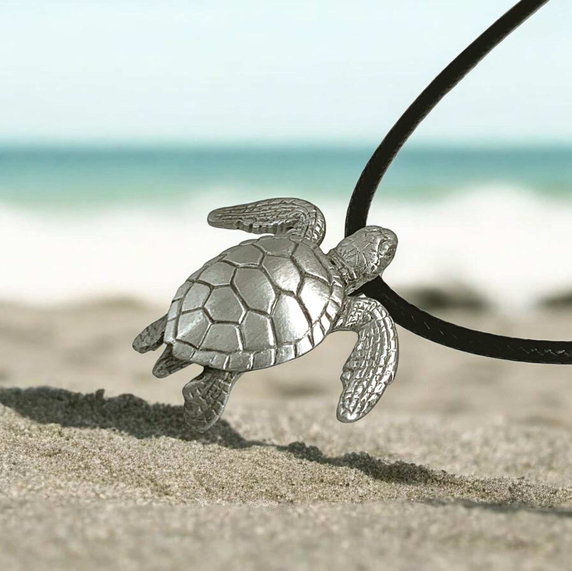 Sea Turtle Necklace- Sealife Collection - Pewter on Cord - Big Blue