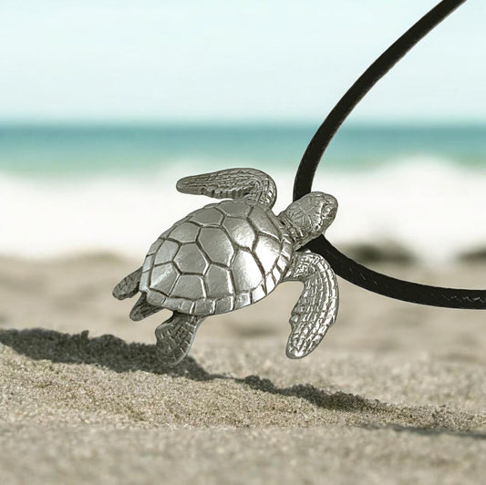 Sea Turtle Necklace- Sealife Collection - Pewter on Cord - Big Blue