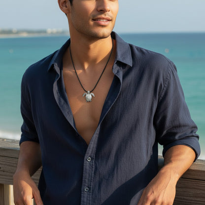 Sea Turtle Necklace- Sealife Collection - Pewter on Cord - Big Blue