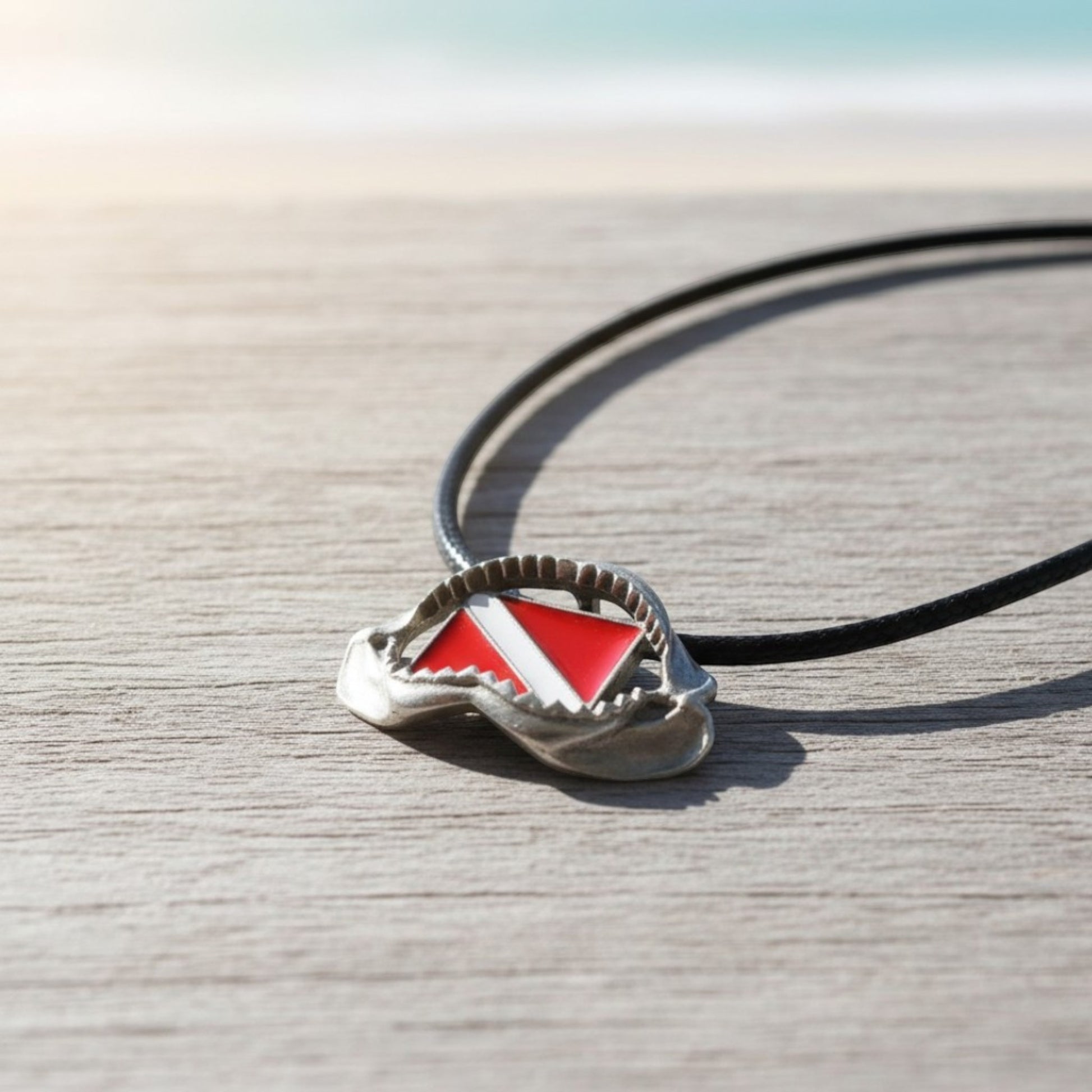 Shark Jaw Necklace with Dive Flag – Diver’s Collection – Pewter Pendant - Big Blue