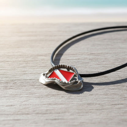 Shark Jaw Necklace with Dive Flag – Diver’s Collection – Pewter Pendant - Big Blue