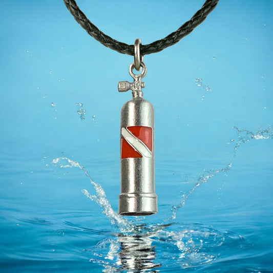 Scuba Tank Necklace for Men and Women- Scuba Diving Gift, Scuba Tank Necklace with Diver Flag, Gifts for Divers, Scuba Diving Jewelry, ScubaTank Charm - Big Blue