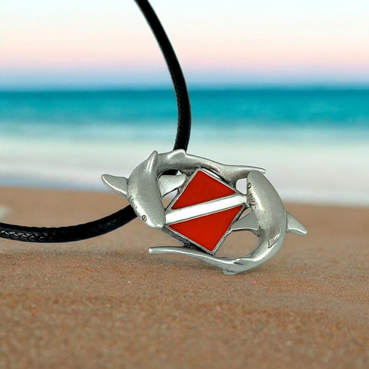 Sharks and Dive Flag Necklace – Diver’s Collection – Pewter - Big Blue