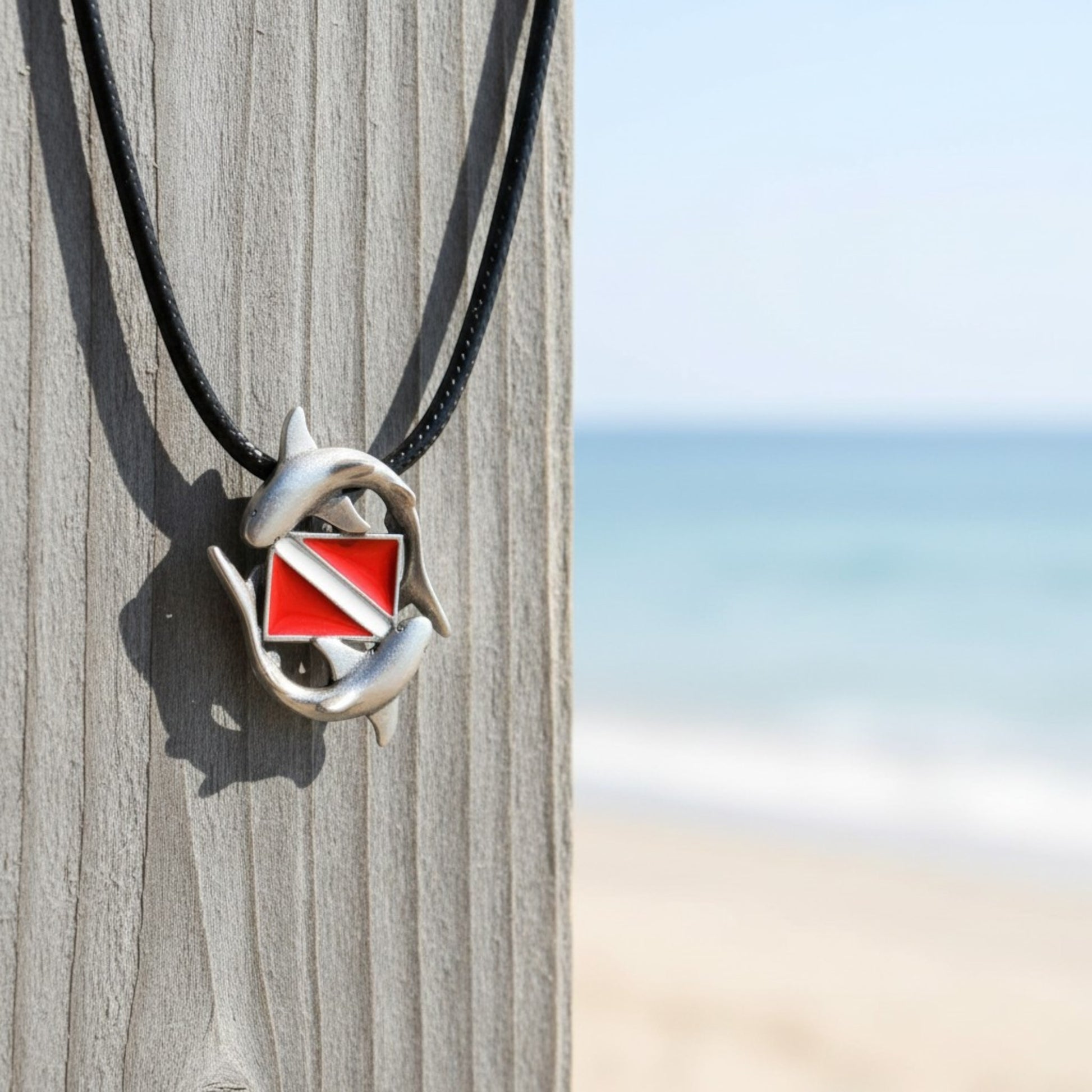 Sharks and Dive Flag Necklace – Diver’s Collection – Pewter - Big Blue