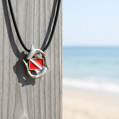 Sharks and Dive Flag Necklace – Diver’s Collection – Pewter - Big Blue