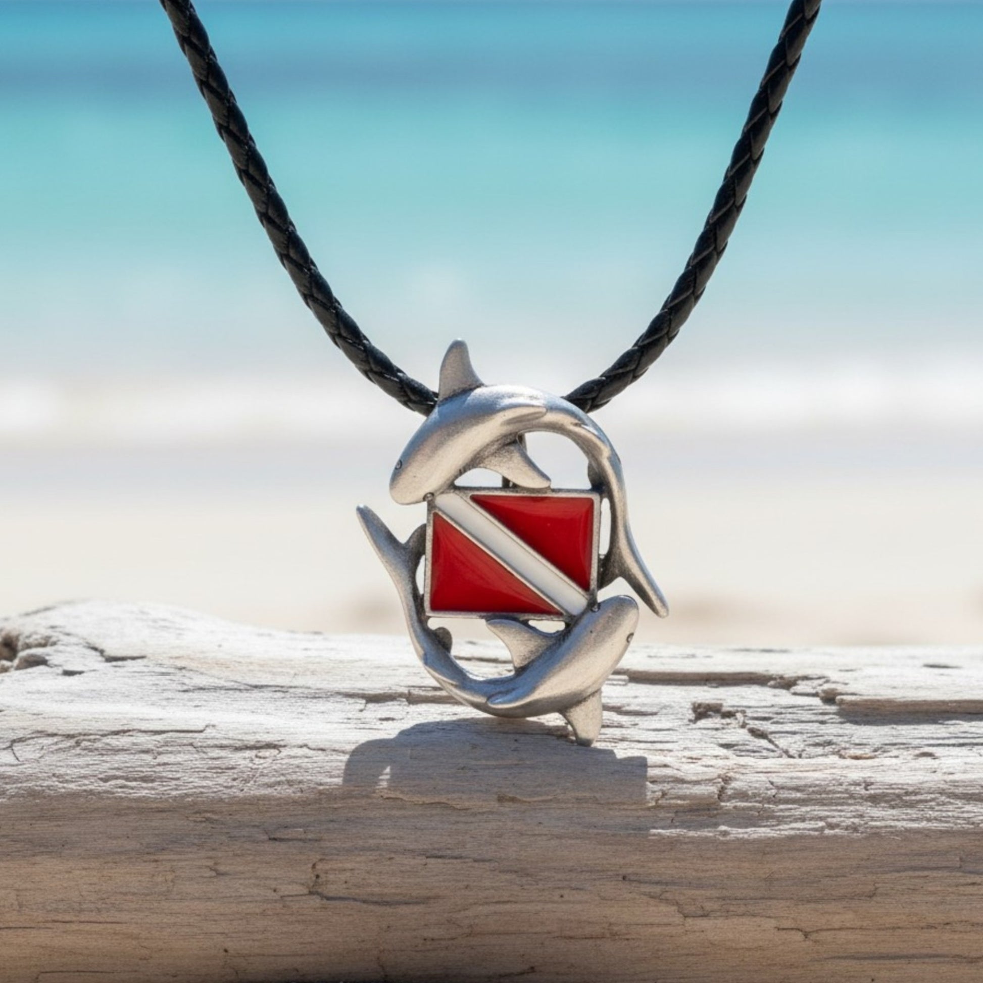 Sharks and Dive Flag Necklace – Diver’s Collection – Pewter - Big Blue