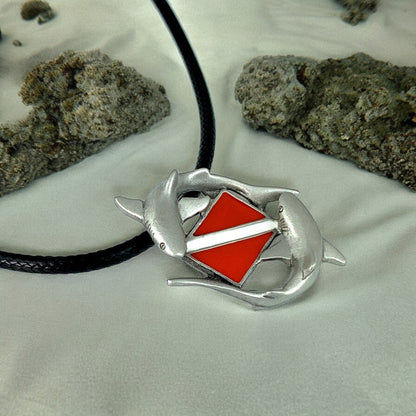 Shark Diver Necklace Pendant- Shark Gifts for Women and Men, Reef Shark Necklace, Gifts for Shark Divers, Dive Flag Jewelry, Sharks Charm - Big Blue