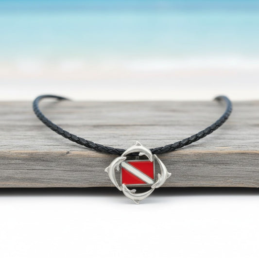Dolphins Necklace with Dive Flag – Diver´s Collection – Pewter - Big Blue