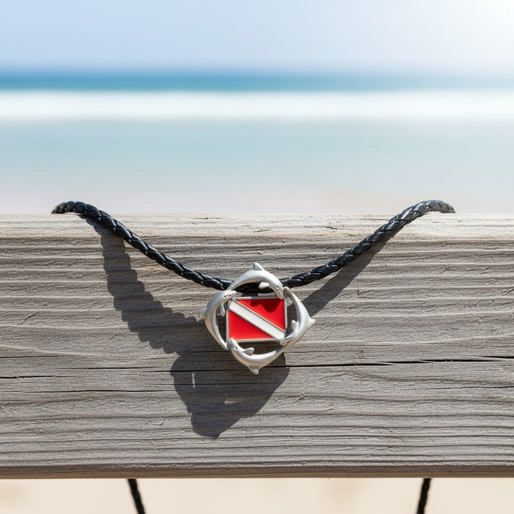Dolphins Necklace with Dive Flag – Diver´s Collection – Pewter - Big Blue
