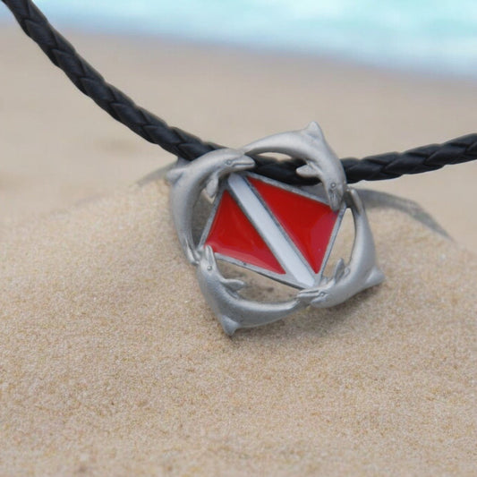 Dolphins Necklace with Dive Flag- Dolphin Necklace for Scuba Divers, Gifts for Scuba Divers - Big Blue