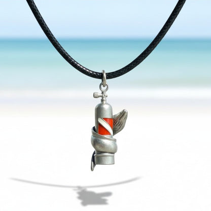 Moray Eel & Scuba Tank Necklace – Pewter on Black Cotton Cord