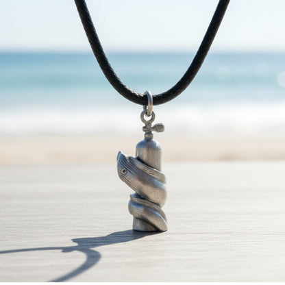 Moray Eel & Scuba Tank Necklace – Pewter on Black Cotton Cord